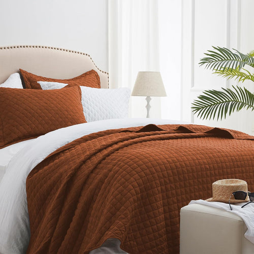 King Quilt Bedding Set, Lightweight Bedspreads,Brunt Orange | Soft Coverlet with 2 Pillow Shams,Morden Style Quilts for All Season,Suitable for Bed,Couch,Bedroom,Guest Room,106"X96"