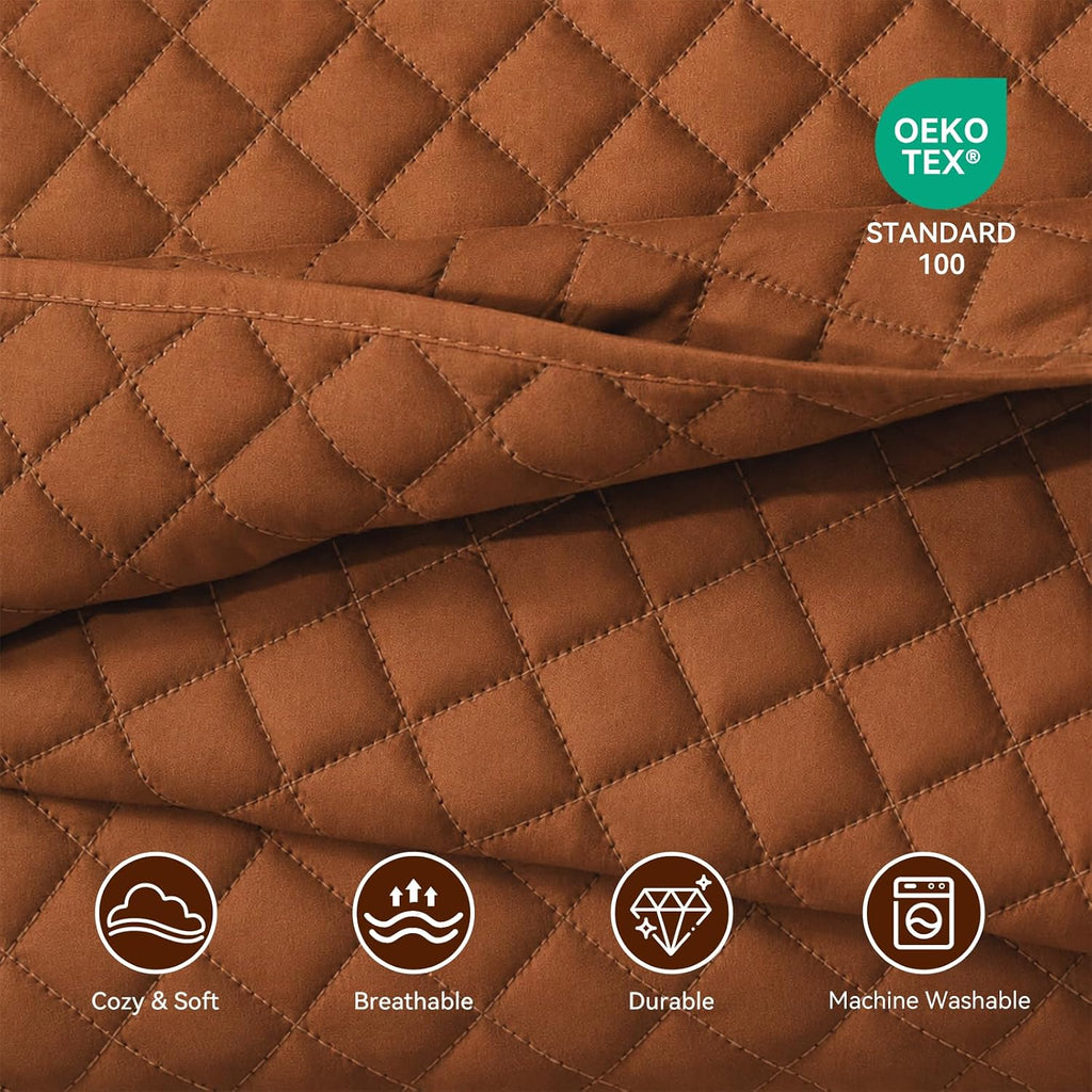 King Quilt Bedding Set, Lightweight Bedspreads,Brunt Orange | Soft Coverlet with 2 Pillow Shams,Morden Style Quilts for All Season,Suitable for Bed,Couch,Bedroom,Guest Room,106"X96"