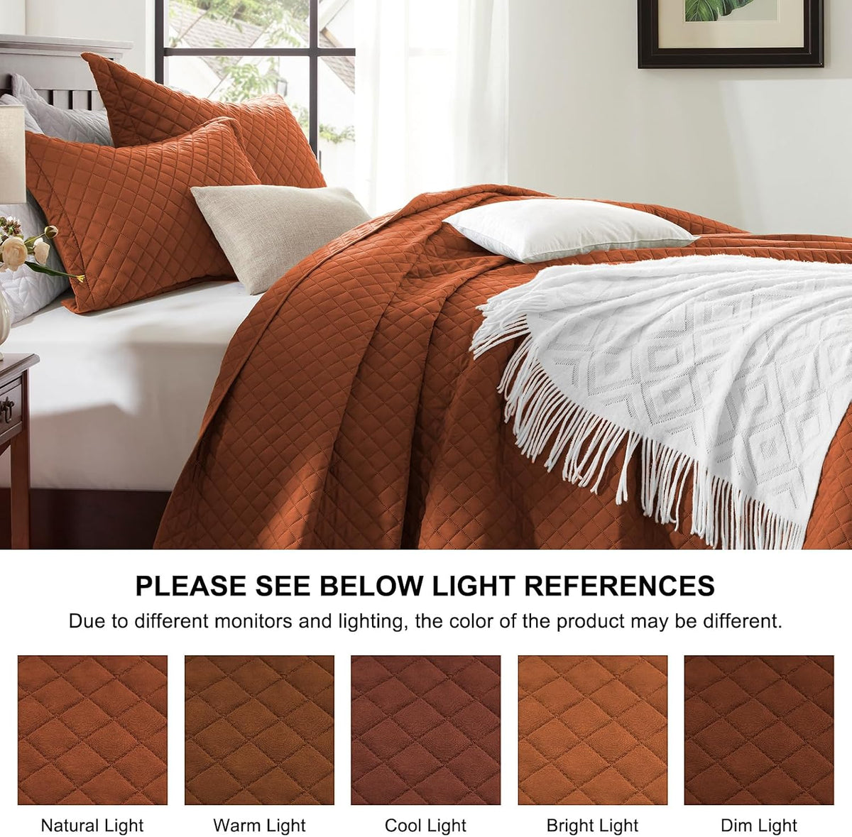 King Quilt Bedding Set, Lightweight Bedspreads,Brunt Orange | Soft Coverlet with 2 Pillow Shams,Morden Style Quilts for All Season,Suitable for Bed,Couch,Bedroom,Guest Room,106"X96"