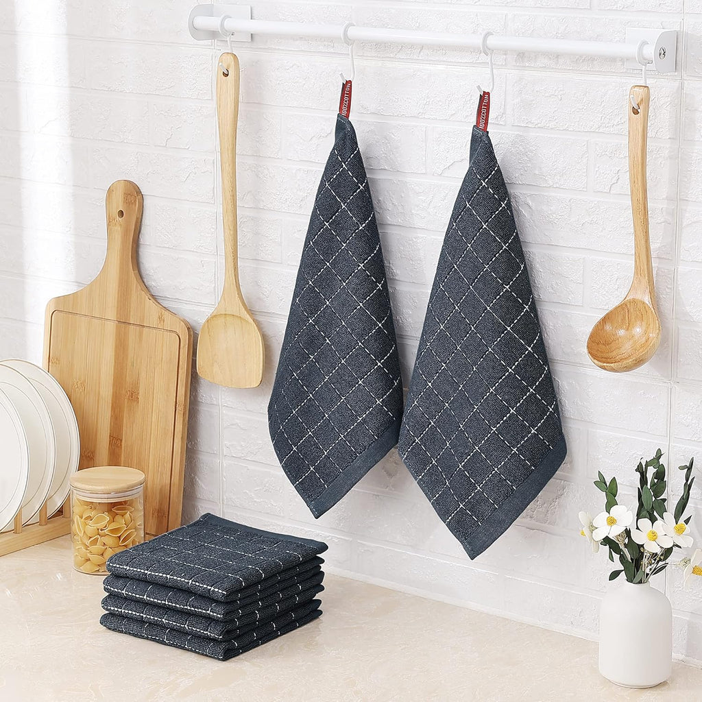 100% Cotton Terry Kitchen Dish Cloths, 6 Pack, Dark Grey | Ultra Soft and Absorbent, Suitable for Drying and Washing Dishes
